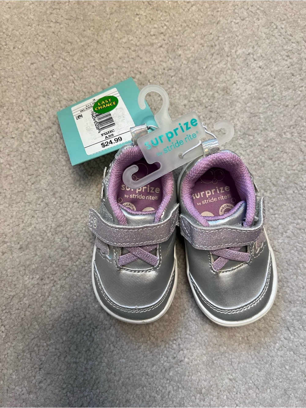 Stride Rite Baby Metallic Silver Sneakers with Lavender Lining